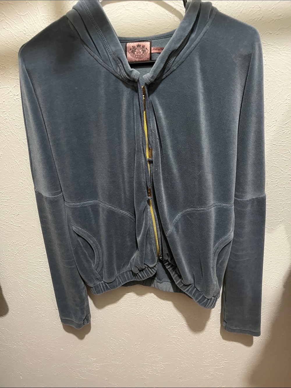 Juicy Couture Velour Hooded Zip Jacket in Slate Gray